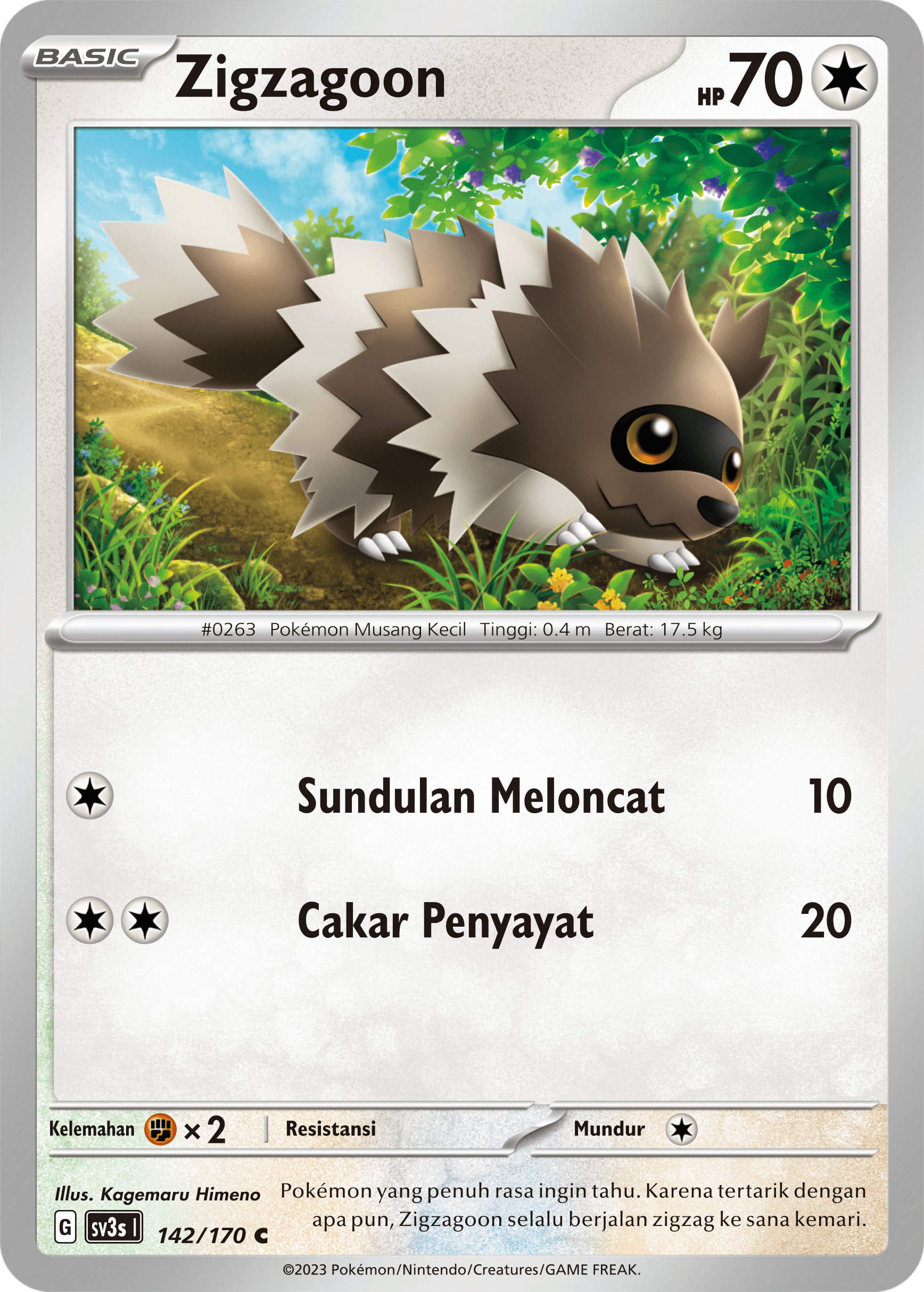 Zigzagoon 142 — Kilau Hitam (Indonesian Pokémon TCG card)