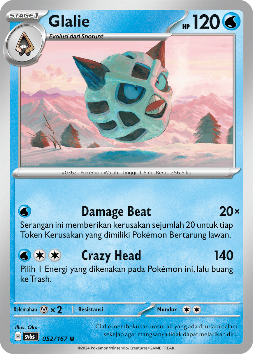 Glalie 052 — Topeng Transfigurasi (Indonesian Pokémon TCG card)