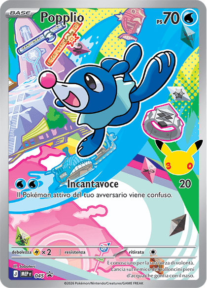 Popplio 045 — Illustrazione Primi Compagni D’Avventura – Serie 1 (Italian Pokémon TCG card)