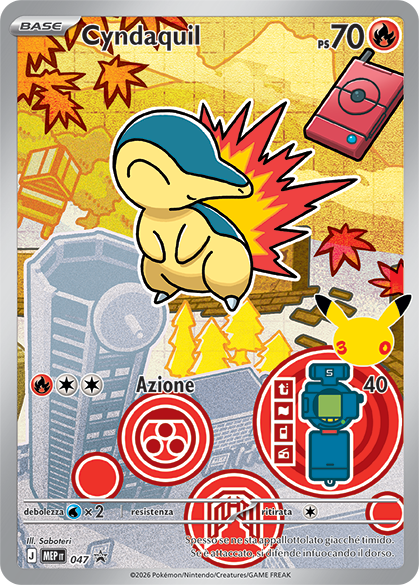 Cyndaquil 047 — Illustrazione Primi Compagni D’Avventura – Serie 1 - 2 - 3 (Italian Pokémon TCG card)