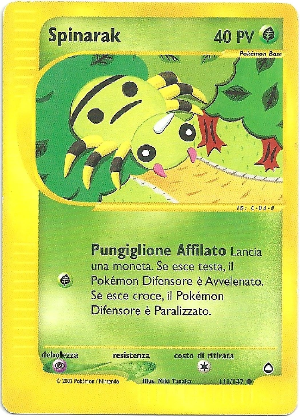 Spinarak 111 — Aquapolis (Italian Pokémon TCG card)
