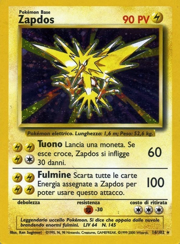 Zapdos 016/102 — Base Set (Italian Pokémon TCG card)