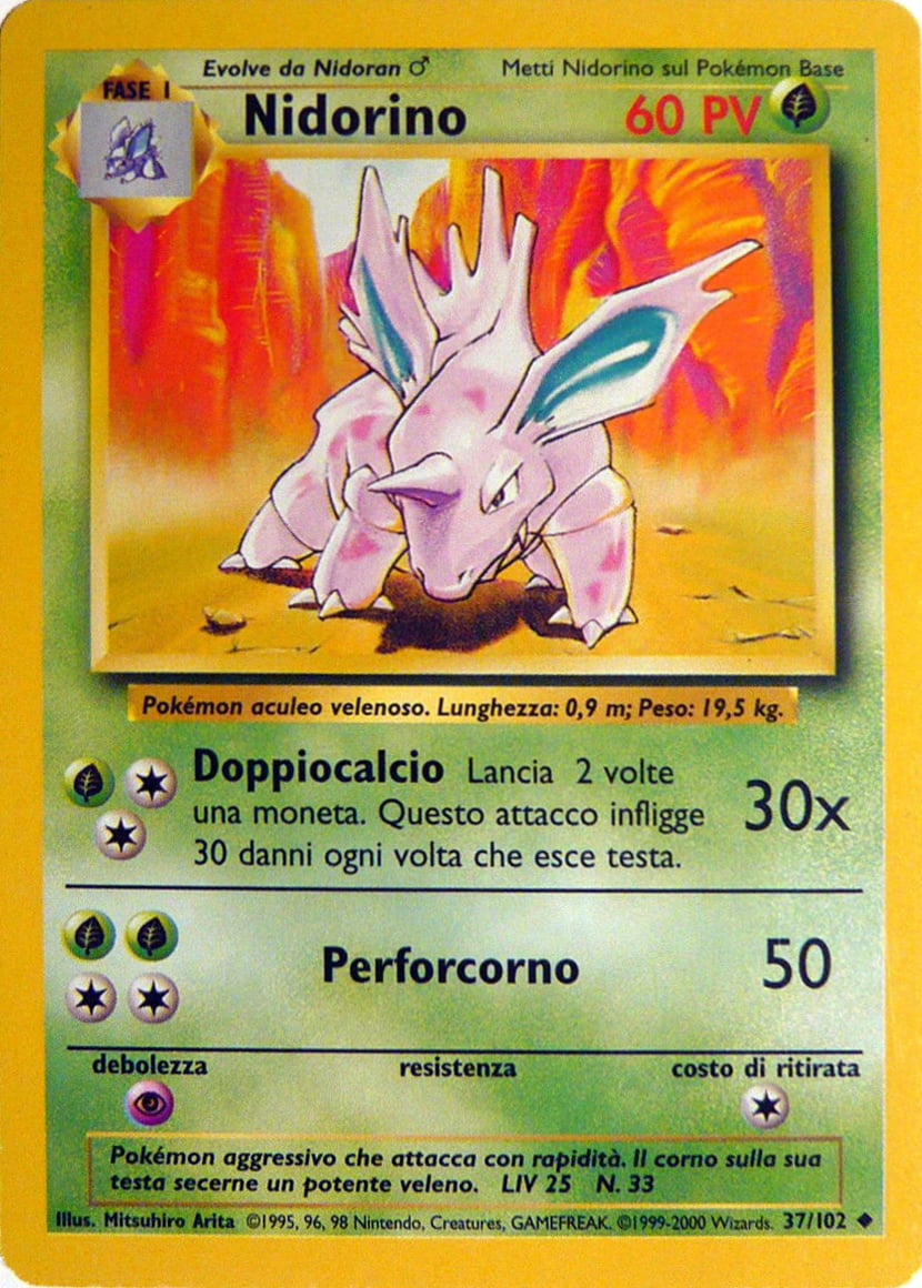 Nidorino 037/102 — Base Set (Italian Pokémon TCG card)