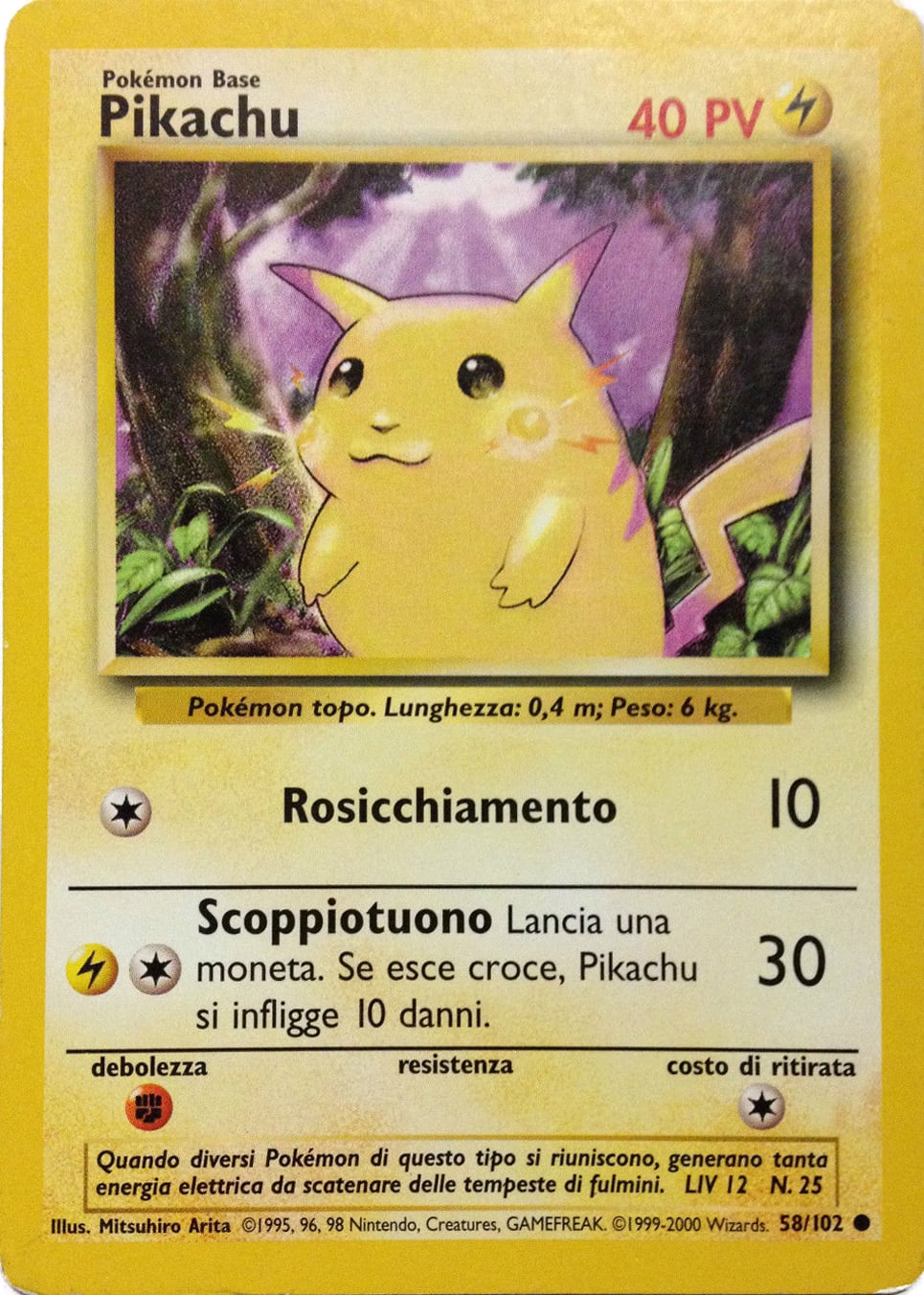 Pikachu 058/102 — Base Set (Italian Pokémon TCG card)