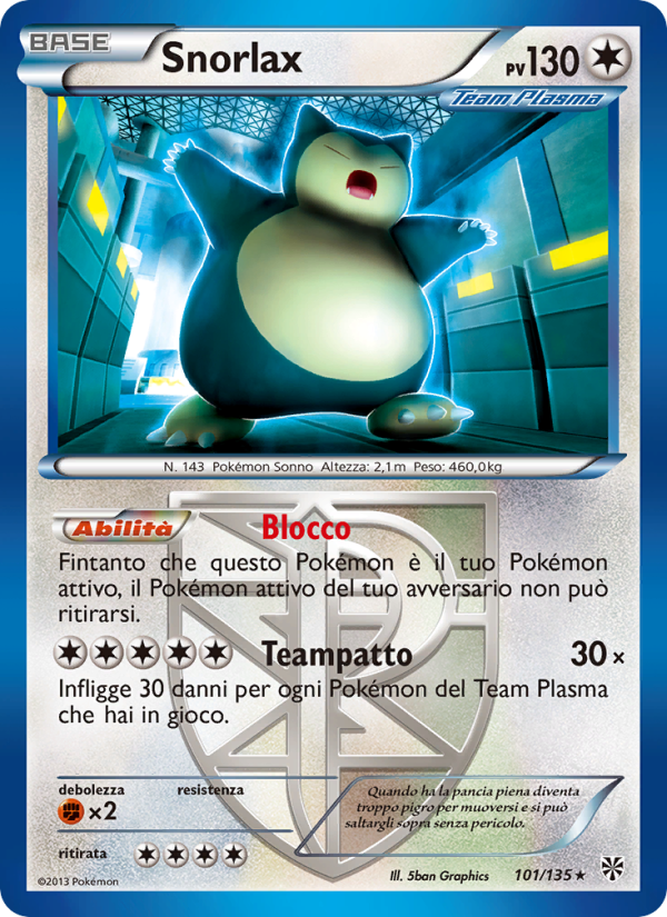 Snorlax 101/138 — Uragano Plasma (Italian Pokémon TCG card)