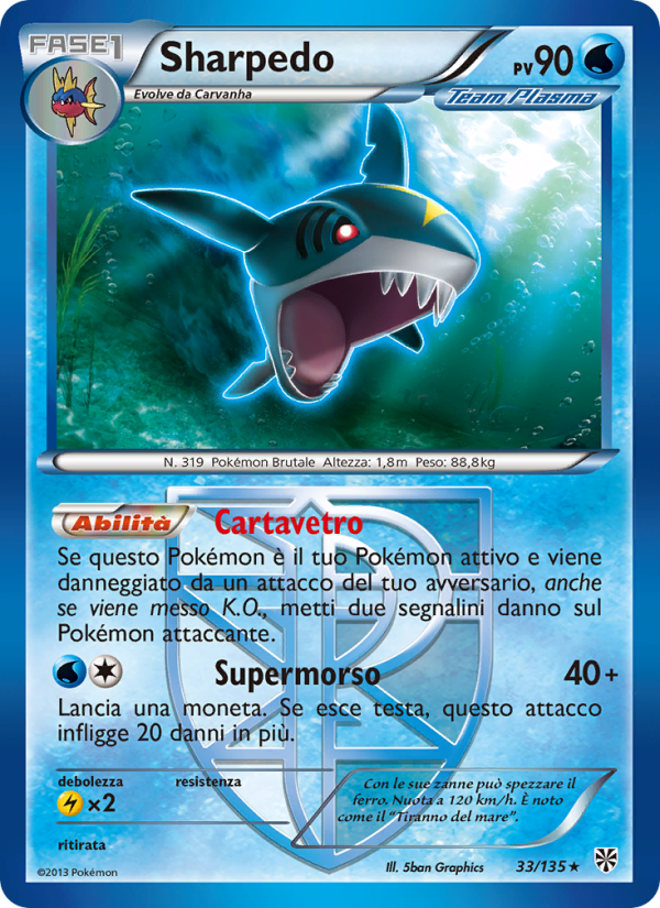 Sharpedo 033/138 — Uragano Plasma (Italian Pokémon TCG card)