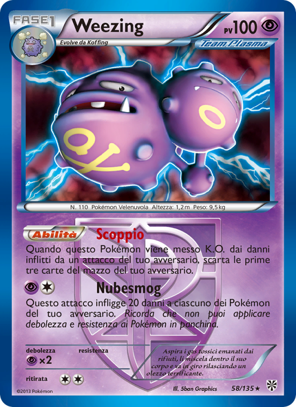 Weezing 058/138 — Uragano Plasma (Italian Pokémon TCG card)