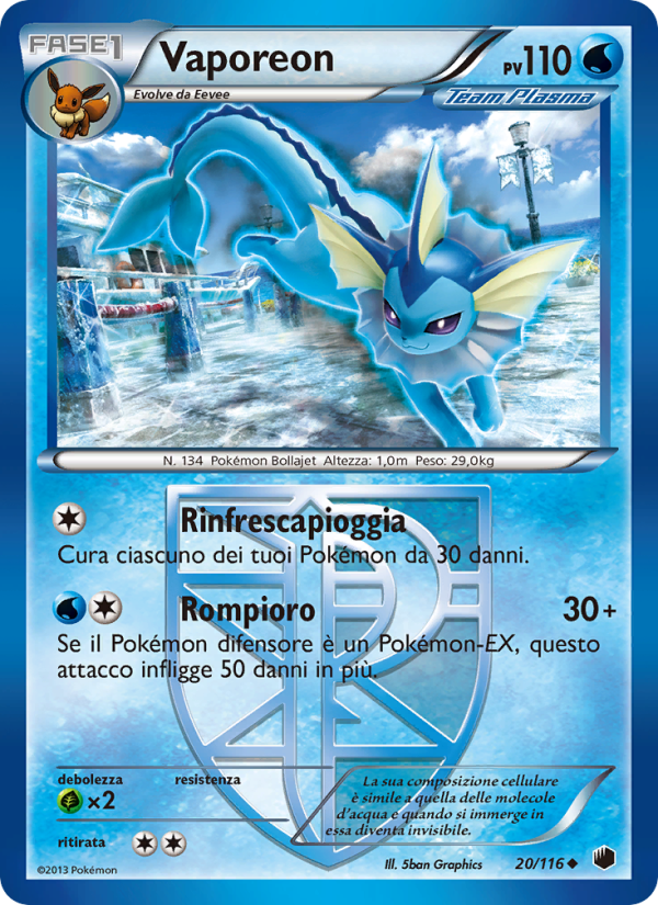 Vaporeon 020/122 — Glaciazione Plasma (Italian Pokémon TCG card)