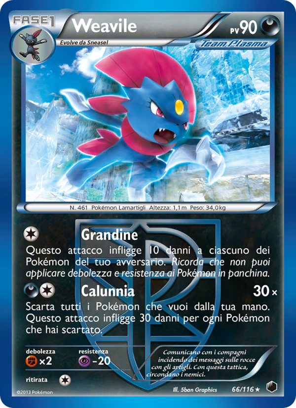 Weavile 066/122 — Glaciazione Plasma (Italian Pokémon TCG card)