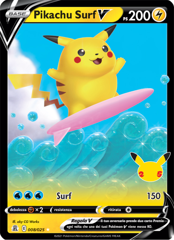 Pikachu Surf V 008/25 — Gran Festa (Italian Pokémon TCG card)