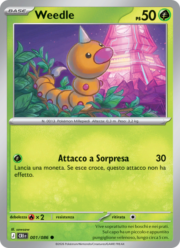 Weedle 001 — Caos Nascente (Italian Pokémon TCG card)