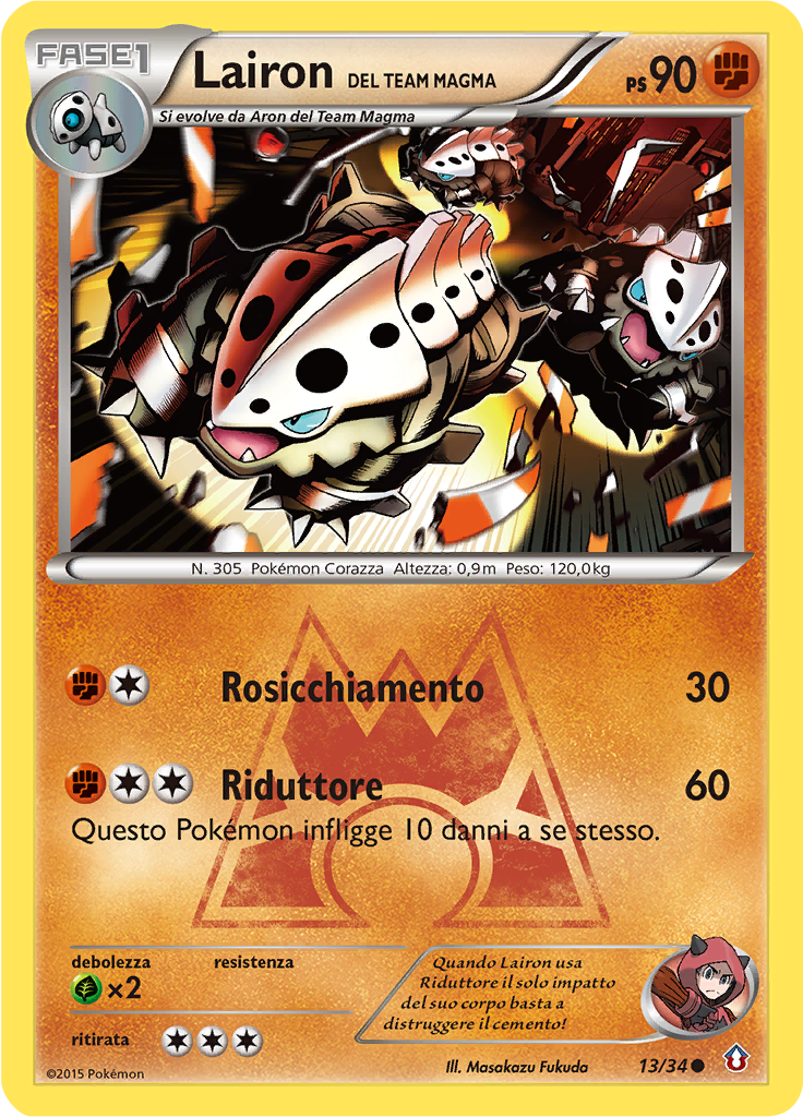 Lairon DEL TEAM MAGMA 13/34 — Double Crisis (Italian Pokémon TCG card)