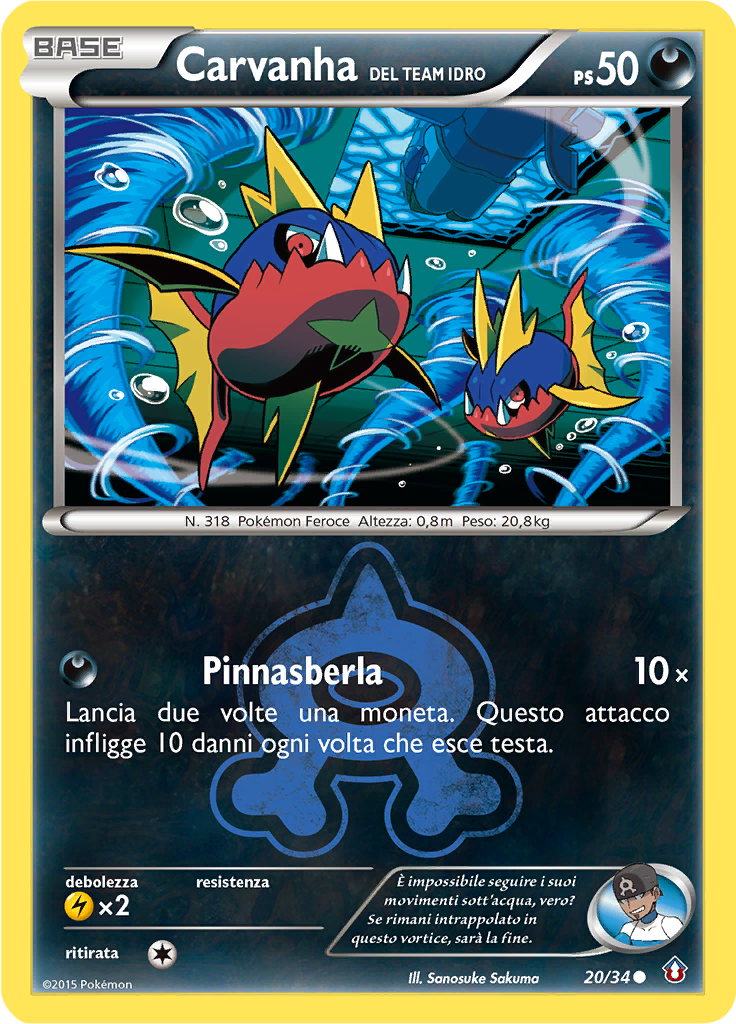 Carvanha del Team Idro 20/34 — Double Crisis (Italian Pokémon TCG card)