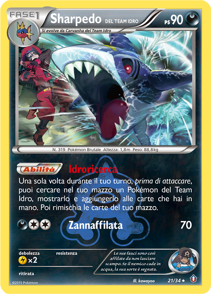 Sharpedo del Team Idro 21/34 — Double Crisis (Italian Pokémon TCG card)