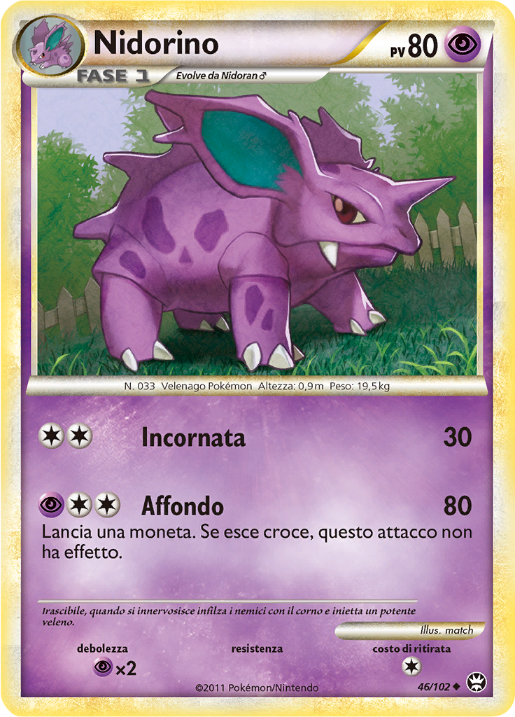 Nidorino 46/102 — Battaglie Trionfali (Italian Pokémon TCG card)