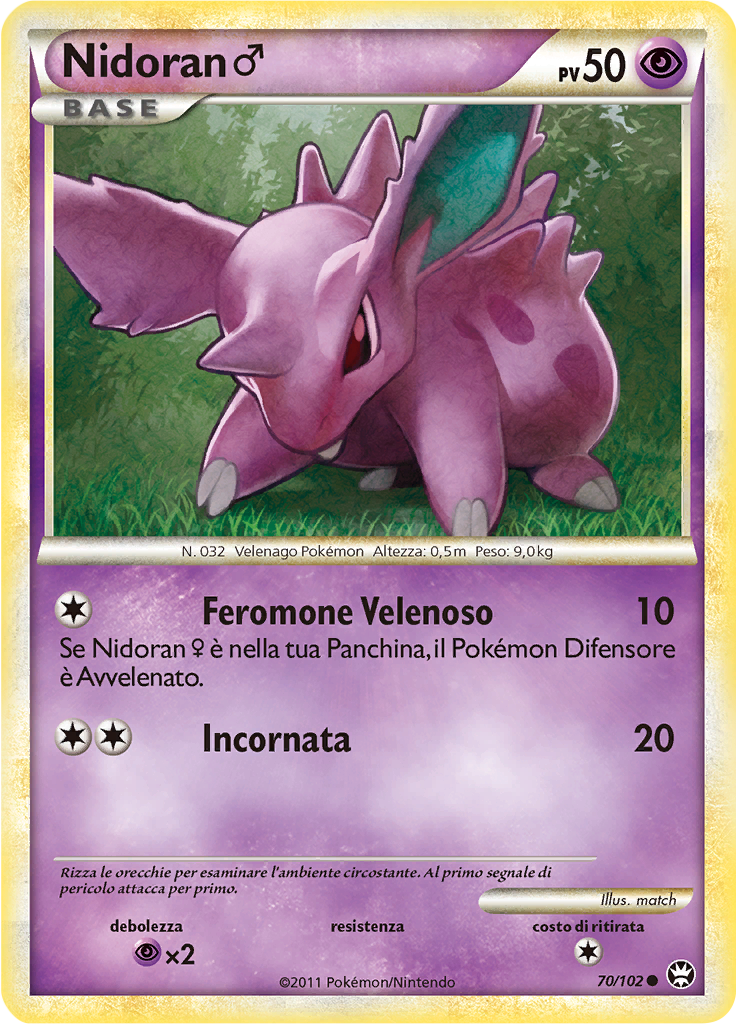 Nidoran ♂ 70/102 — Battaglie Trionfali (Italian Pokémon TCG card)