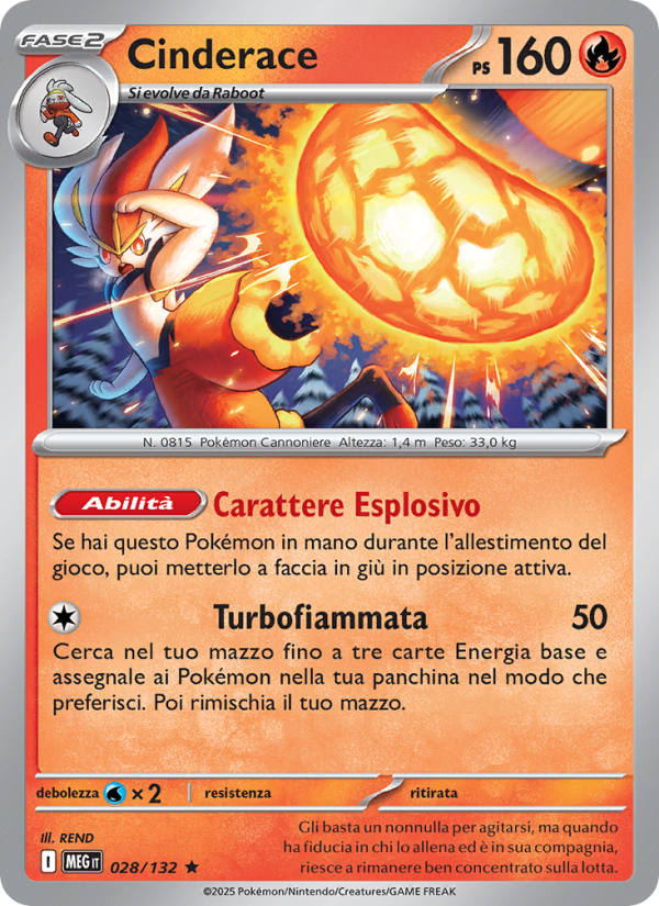 Cinderace 028/188 — Megaevoluzione (Italian Pokémon TCG card)