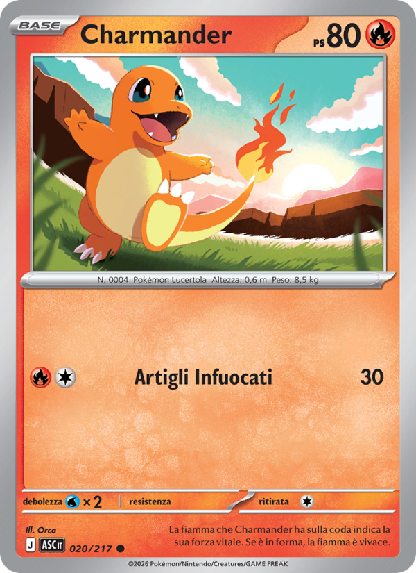 Charmander 020/217 — Ascesa Eroica (Italian Pokémon TCG card)