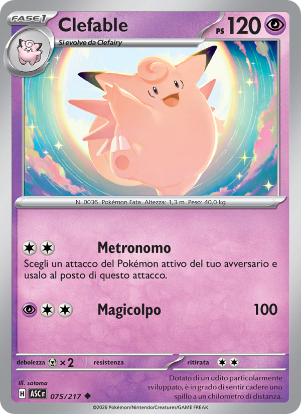 Clefable 075/217 — Ascesa Eroica (Italian Pokémon TCG card)