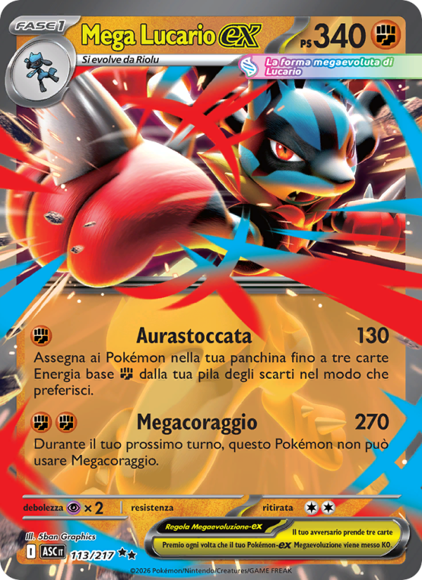 Mega Lucario-ex 113/217 — Ascesa Eroica (Italian Pokémon TCG card)