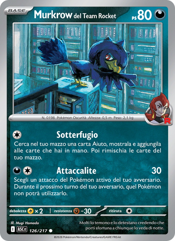Murkrow del Team Rocket 126/217 — Ascesa Eroica (Italian Pokémon TCG card)