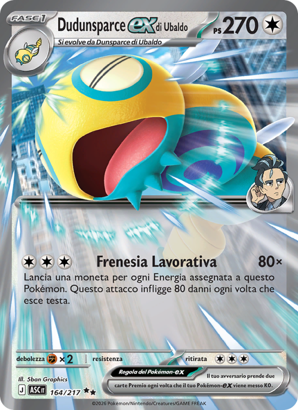 Dudunsparce-ex di Ubaldo 164/217 — Ascesa Eroica (Italian Pokémon TCG card)