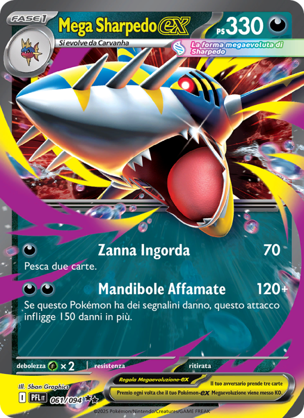 Mega Sharpedo-ex 061/130 — Fiamme Spettrali (Italian Pokémon TCG card)
