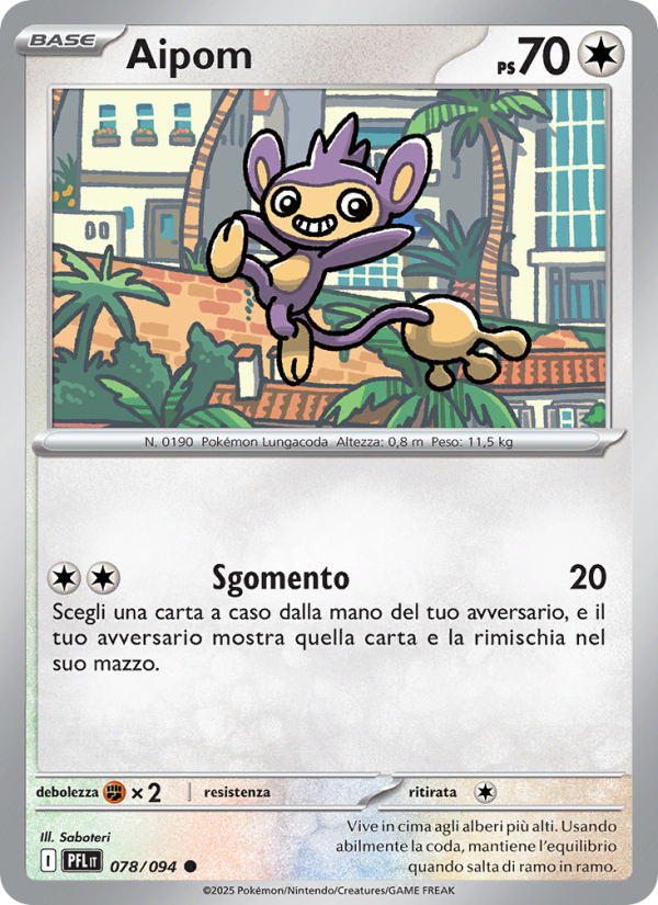 Aipom 078/130 — Fiamme Spettrali (Italian Pokémon TCG card)