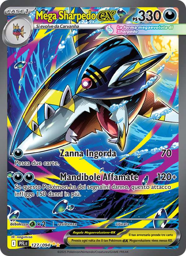 Mega Sharpedo-ex 127/130 — Fiamme Spettrali (Italian Pokémon TCG card)