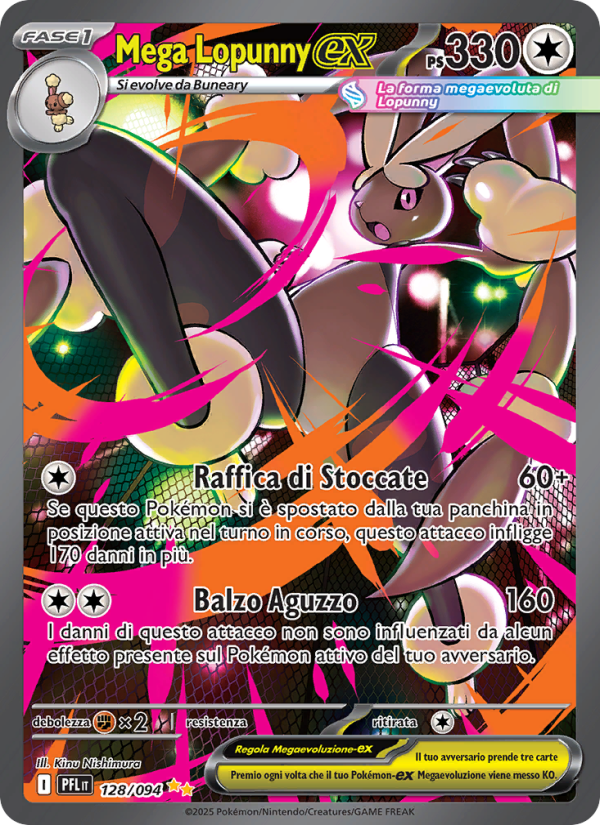 Mega Lopunny-ex 128/130 — Fiamme Spettrali (Italian Pokémon TCG card)