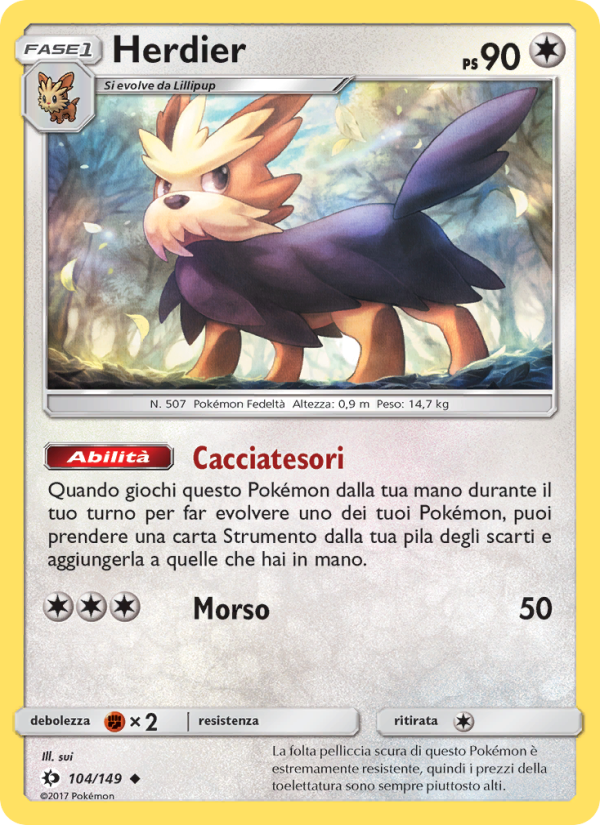 Herdier 104/163 — Sole e Luna (Italian Pokémon TCG card)