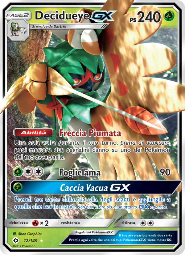 Decidueye GX 012/163 — Sole e Luna (Italian Pokémon TCG card)