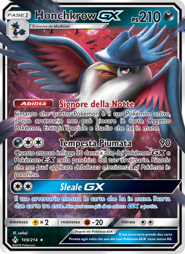 Honchkrow GX 109/234 — Legami Inossidabili (Italian Pokémon TCG card)