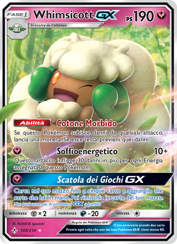 Whimsicott GX 140/234 — Legami Inossidabili (Italian Pokémon TCG card)