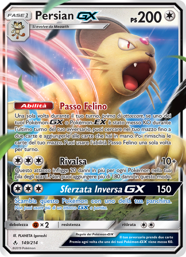 Persian GX 149/234 — Legami Inossidabili (Italian Pokémon TCG card)