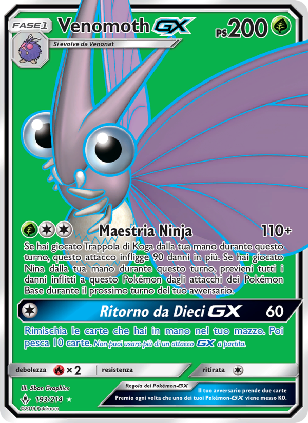 Venomoth GX 193/234 — Legami Inossidabili (Italian Pokémon TCG card)