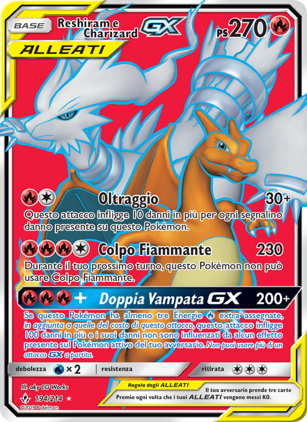 Reshiram e Charizard GX 194/234 — Legami Inossidabili (Italian Pokémon TCG card)