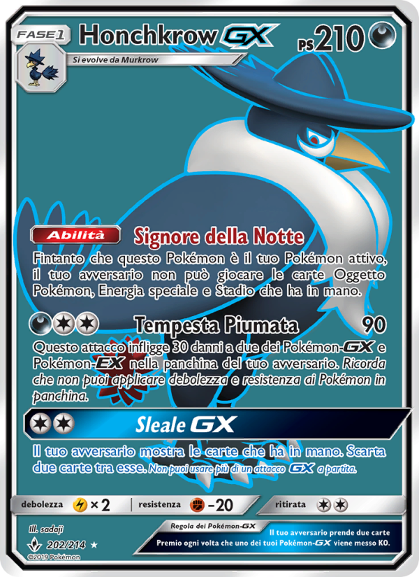 Honchkrow GX 202/234 — Legami Inossidabili (Italian Pokémon TCG card)