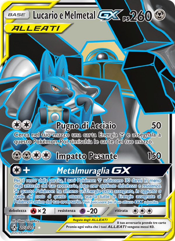 Lucario e Melmetal GX 203/234 — Legami Inossidabili (Italian Pokémon TCG card)