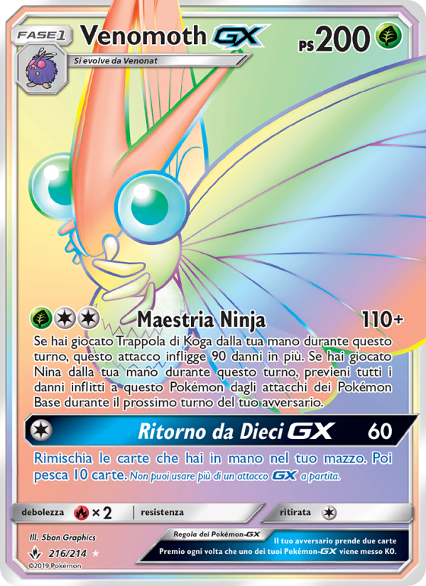Venomoth GX 216/234 — Legami Inossidabili (Italian Pokémon TCG card)