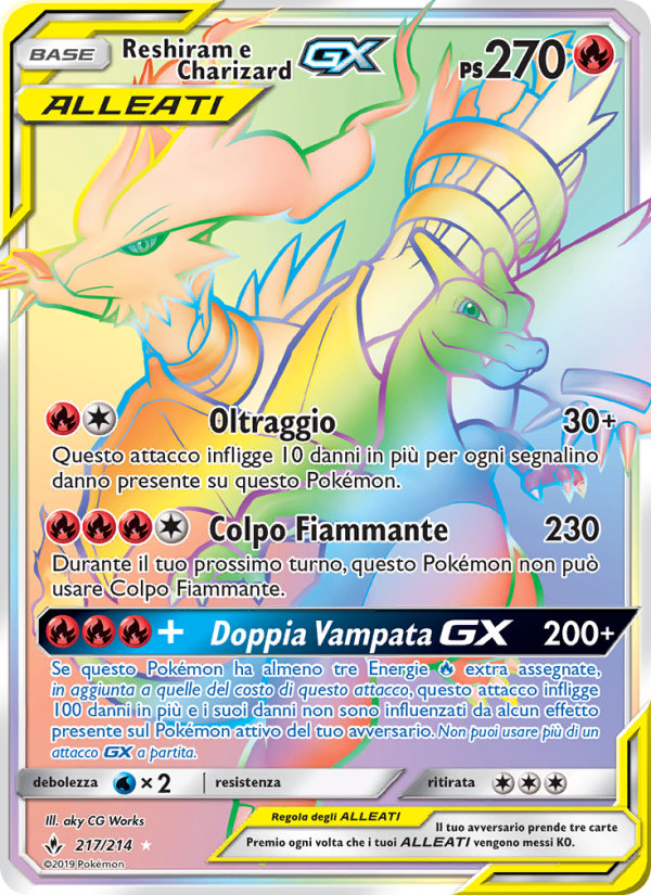 Reshiram e Charizard GX 217/234 — Legami Inossidabili (Italian Pokémon TCG card)