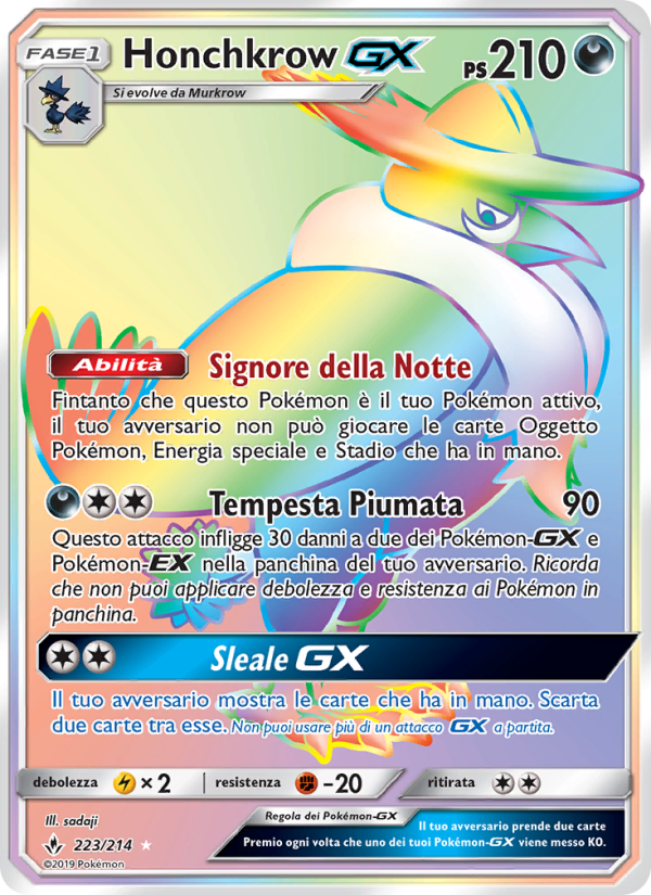 Honchkrow GX 223/234 — Legami Inossidabili (Italian Pokémon TCG card)