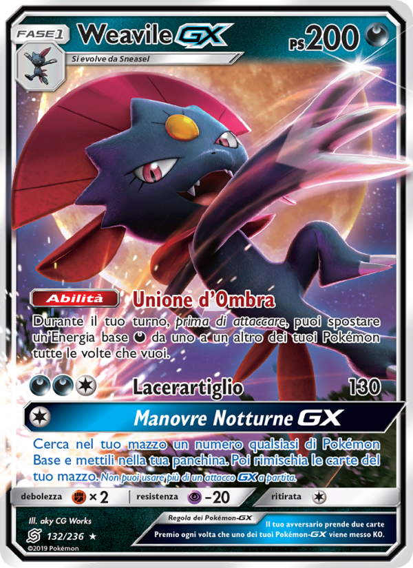 Weavile GX 132/258 — Sintonia Mentale (Italian Pokémon TCG card)