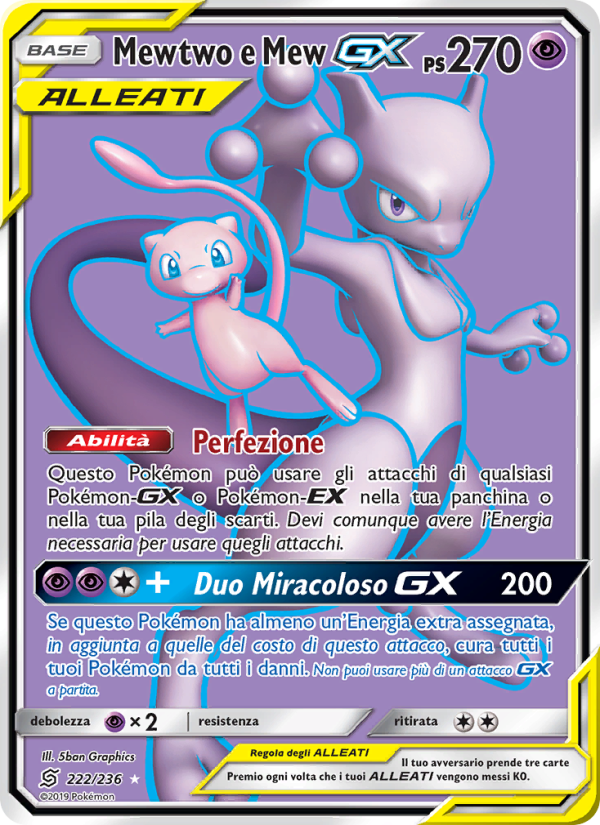 Mewtwo e Mew GX 222/258 — Sintonia Mentale (Italian Pokémon TCG card)