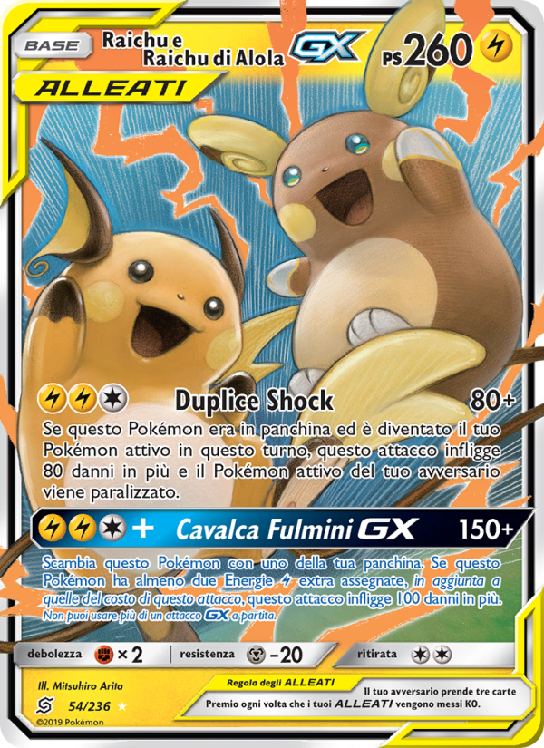 Raichu e Raichu di Alola GX 054/258 — Sintonia Mentale (Italian Pokémon TCG card)