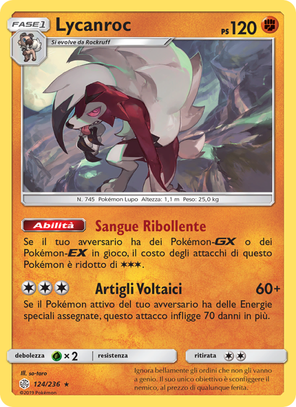 Lycanroc 124/271 — Eclissi Cosmica (Italian Pokémon TCG card)