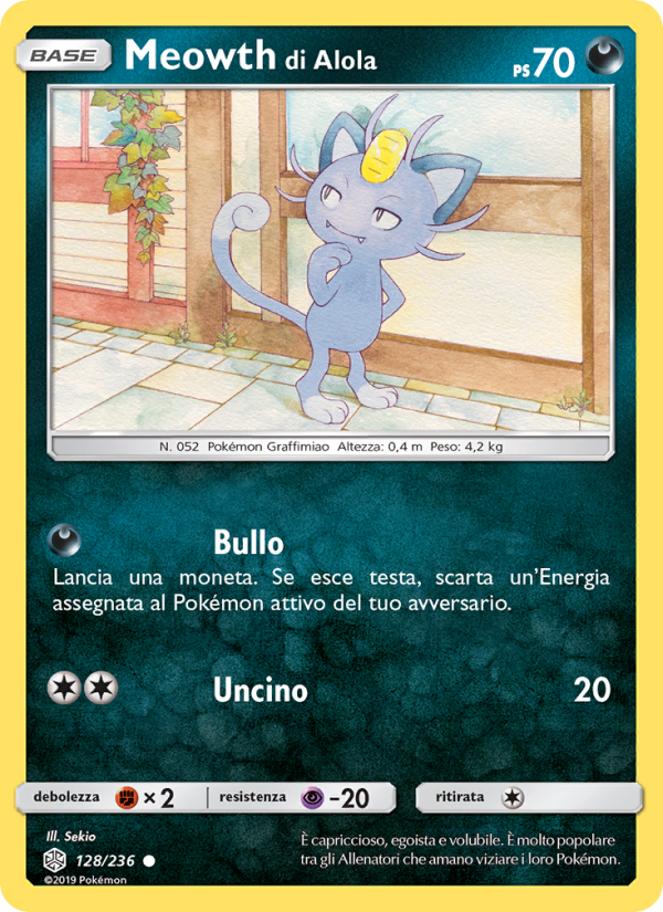 Meowth di Alola 128/271 — Eclissi Cosmica (Italian Pokémon TCG card)