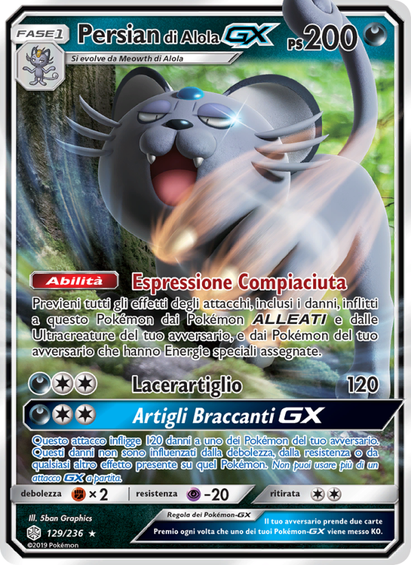 Persian di Alola GX 129/271 — Eclissi Cosmica (Italian Pokémon TCG card)