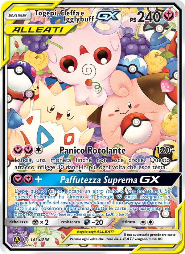 Togepi, Cleffa e Igglybuff GX 143/271 — Eclissi Cosmica (Italian Pokémon TCG card)