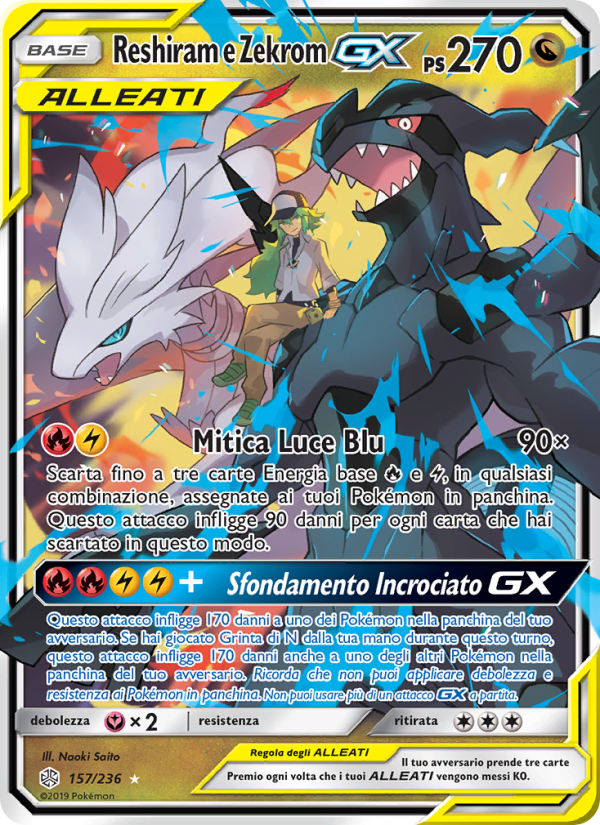 Reshiram e Zekrom GX 157/271 — Eclissi Cosmica (Italian Pokémon TCG card)